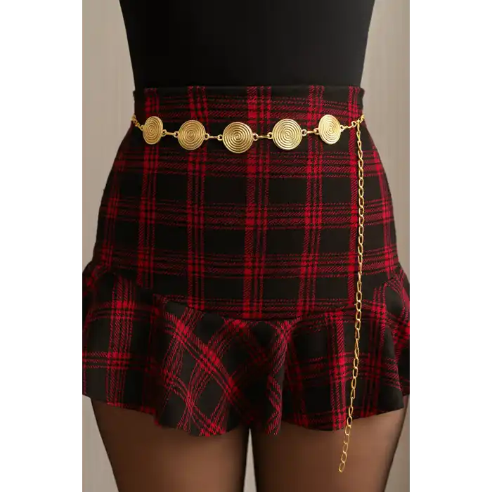 Altın Renk Yuvarlak Detaylı Zincir Kemer