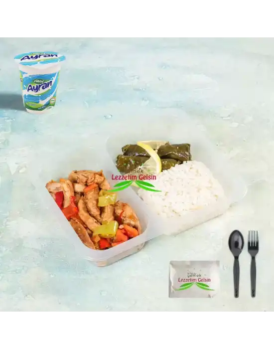 Tavuk Fajita Tereyağlı Pilav + Zeytinyağlı Yaprak Sarma + Ayran