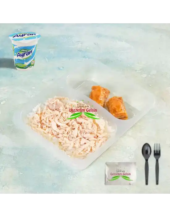 Tereyağlı Pilav + Didilmiş Tavuk + Cevizli Baklava + Ayran