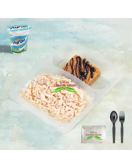 Tereyağlı Pilav + Didilmiş Tavuk + Çikolata Soslu İrmik Helvası + Ayran