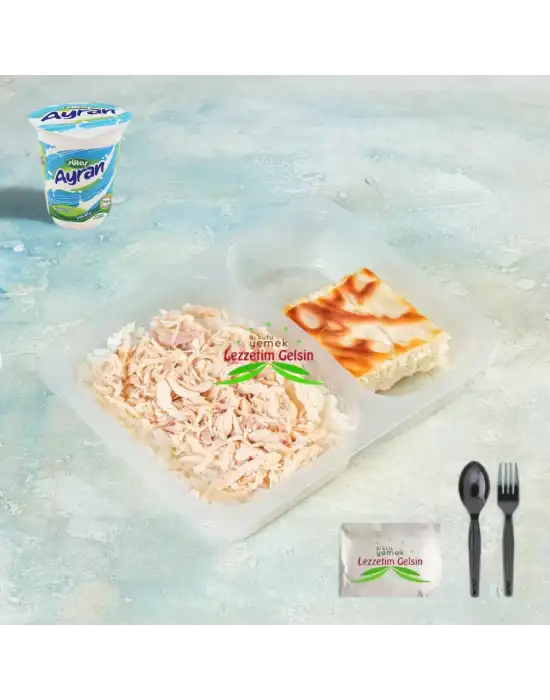 Tereyağlı Pilav + Didilmiş Tavuk + Peynirli Su Böreği + Ayran