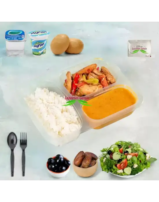 Tereyağlı Pilav + Ezogelin Çorba + Tavuk Fajita + Ayran