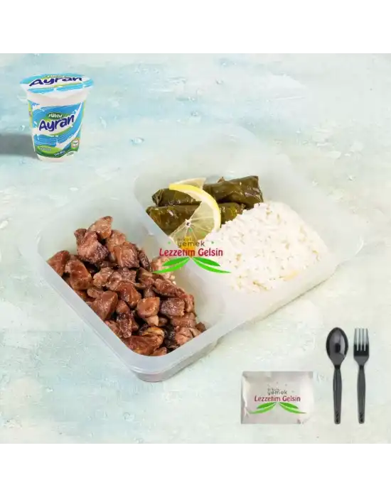 Tereyağlı Pilav + Zeytinyağlı Yaprak Sarma + Dana Kavurma + Ayran 