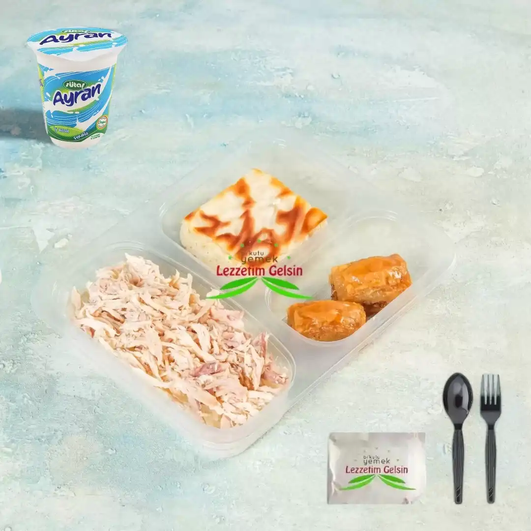 Tereyağlı Pilav + Didilmiş Tavuk + Peynirli Su Böreği + Baklava + Ayran