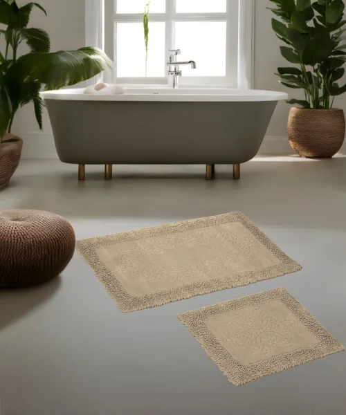 Damask Bej Banyo Paspas Seti