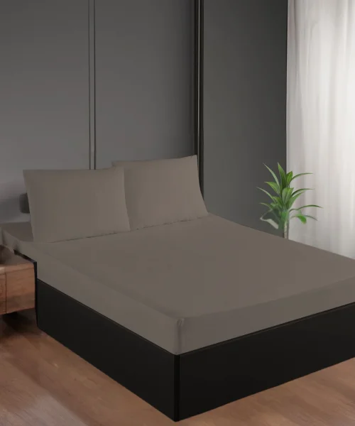 Kahve Renk Pamuk Saten Lastikli Çarşaf Seti 100*200+35