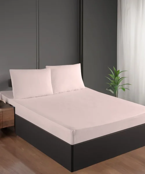 Pudra Renk Pamuk Saten Lastikli Çarşaf Seti 100*200+35