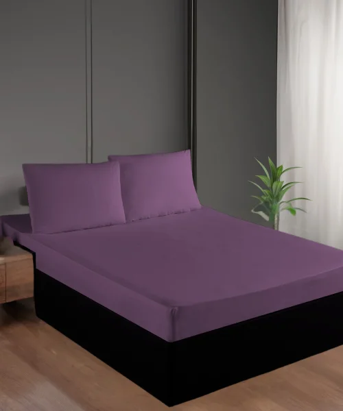 Mürdüm Renk Pamuk Saten Lastikli Çarşaf Seti 100*200+35