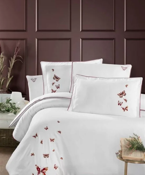 VERO VANNI BRODE SATEN NEVRESİM TAKIMI ÇİFT KİŞİLİK BUTTERFLY