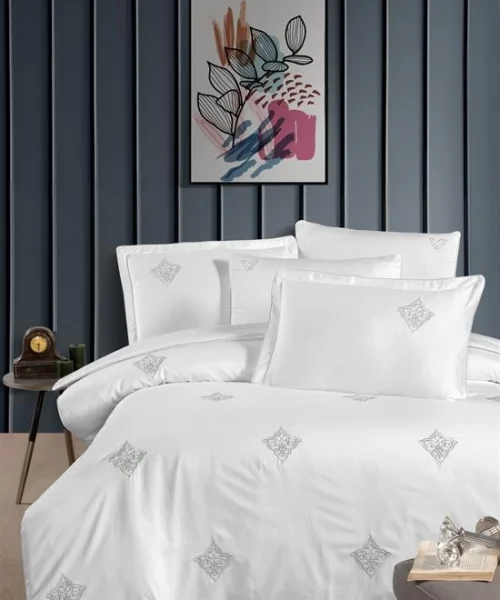 VERO VANNI BRODE SATEN NEVRESİM TAKIMI ÇİFT KİŞİLİK DIAMOND SILVER