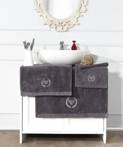 VERO VANNI CUBO NAKIŞLI HAVLU SET ANTRASİT