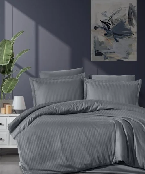 VERO VANNI STRIPE SATEN NEVRESİM TAKIMI ÇİFT KİŞİLİK ANTRASİT