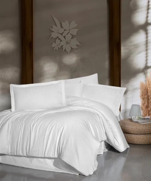 VERO VANNI STRIPE SATEN NEVRESİM TAKIMI ÇİFT KİŞİLİK BEYAZ