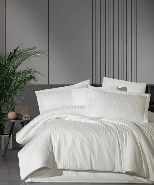 VERO VANNI STRIPE SATEN NEVRESİM TAKIMI ÇİFT KİŞİLİK EKRU