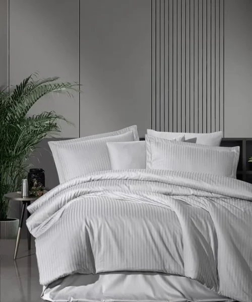 VERO VANNI STRIPE SATEN NEVRESİM TAKIMI ÇİFT KİŞİLİK GRİ