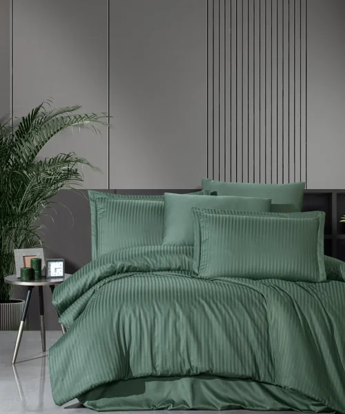 VERO VANNI STRIPE SATEN NEVRESİM TAKIMI ÇİFT KİŞİLİK YESIL