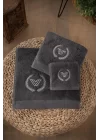 VERO VANNI CUBO NAKIŞLI HAVLU SET 3LÜ / ANTRASIT