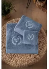 VERO VANNI CUBO NAKIŞLI HAVLU SET 3LÜ / MAVI