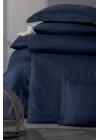 VERO VANNI STRIPE SATEN NEVRESİM TAKIMI ÇİFT KİŞİLİK INDIGO