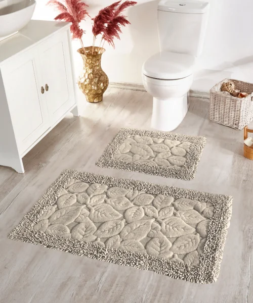 Yaprak Bej Banyo Paspas Seti