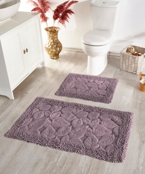 Yaprak Mürdüm Banyo Paspas Seti