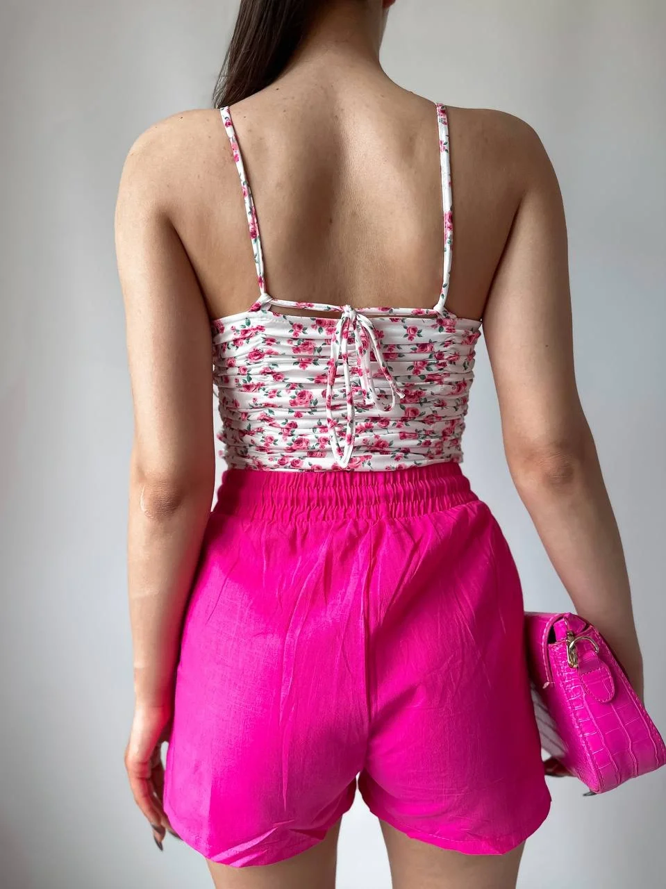 Bağlama Detaylı Çiçek Desenli Kırmızı Crop