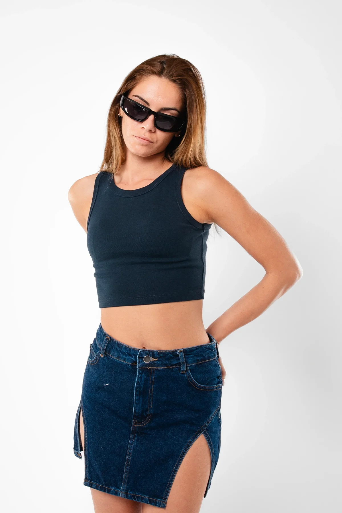 Bisiklet Yaka Basic Petrol Mavisi Crop