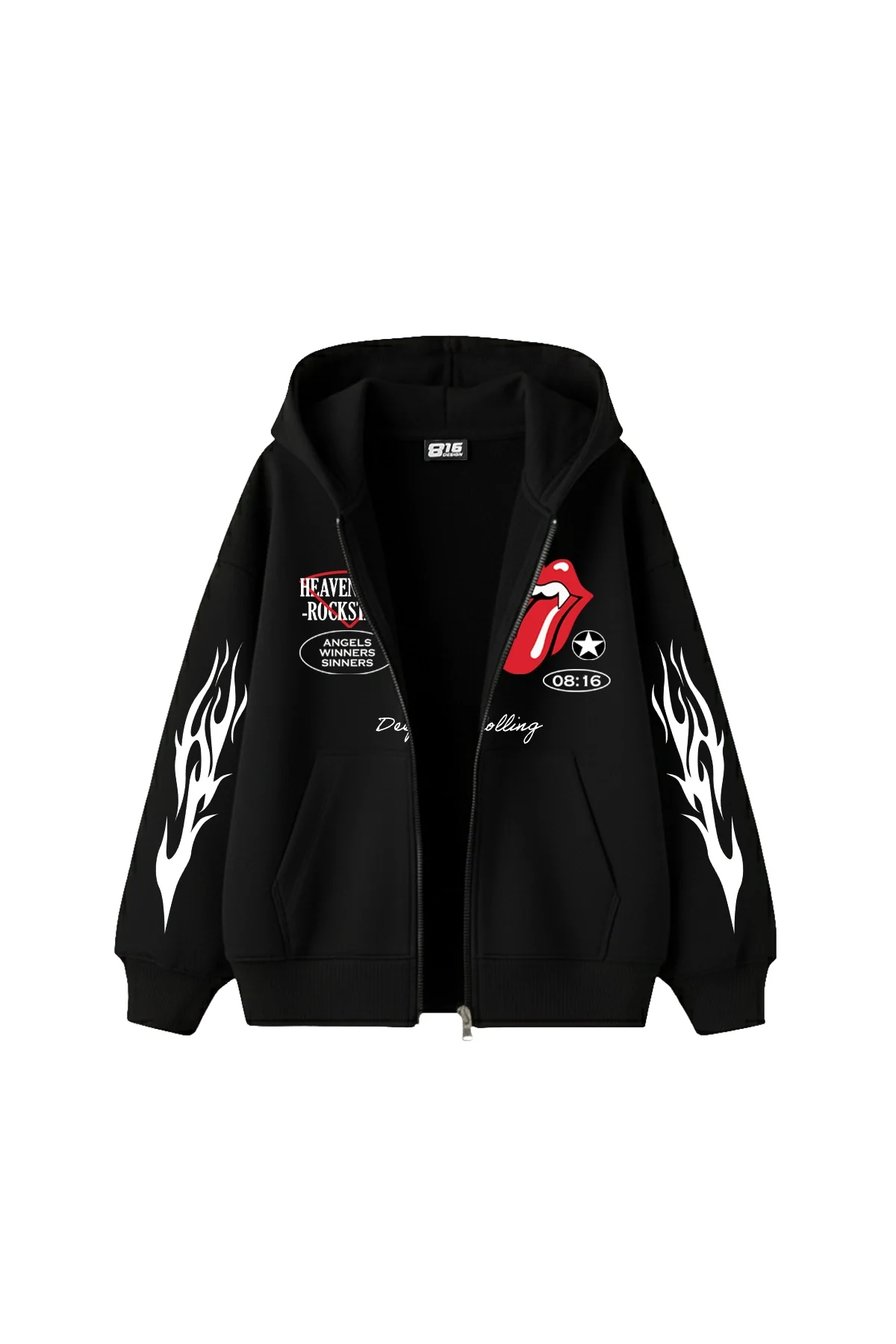 Deep Rolling Fermuarlı Kapüşonlu Zip Unisex Siyah Sweatshirt