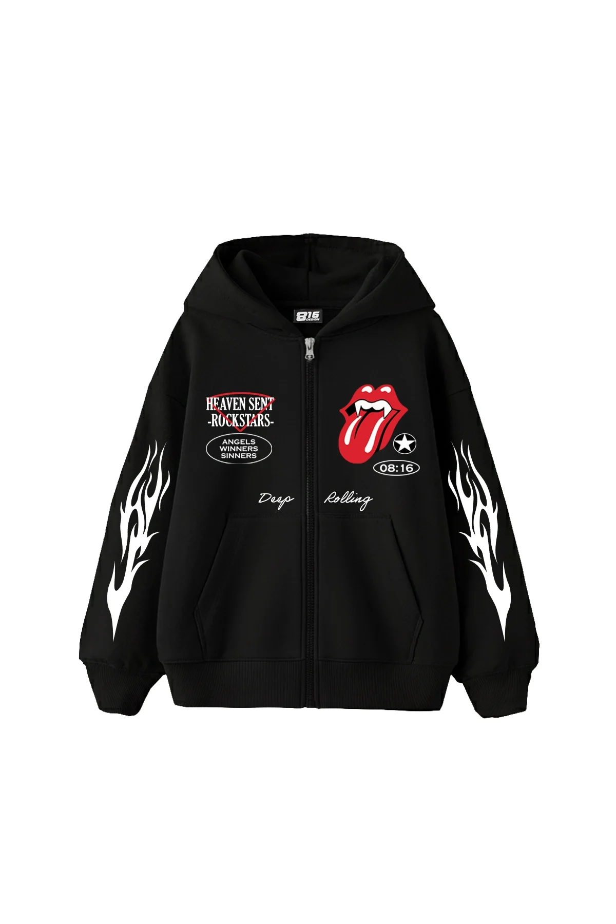 Deep Rolling Fermuarlı Kapüşonlu Zip Unisex Siyah Sweatshirt