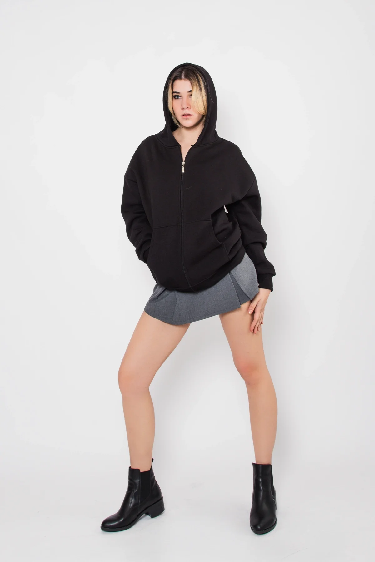 Fermuarlı Basic Kapüşonlu Unisex Siyah Sweatshirt