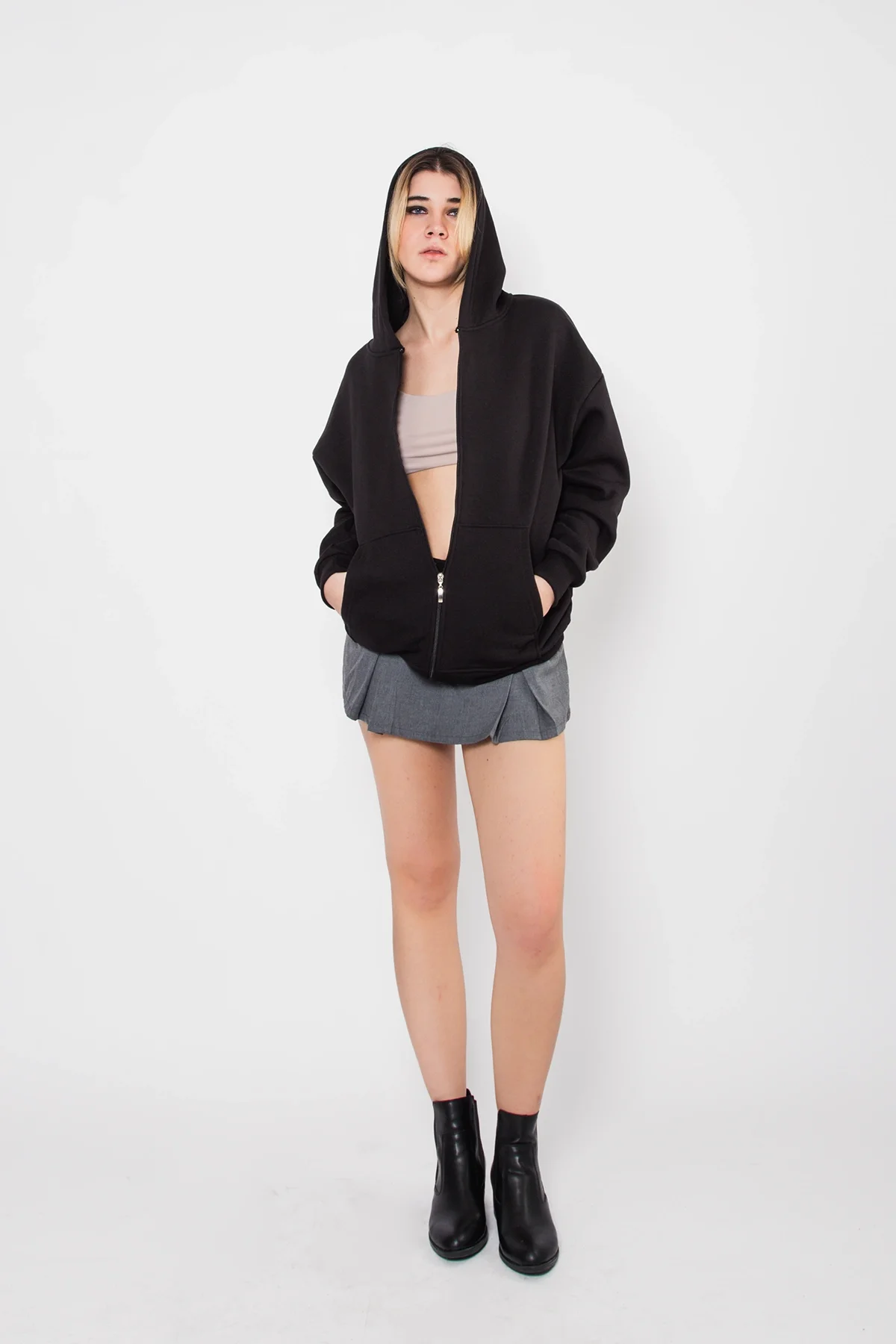 Fermuarlı Basic Kapüşonlu Unisex Siyah Sweatshirt