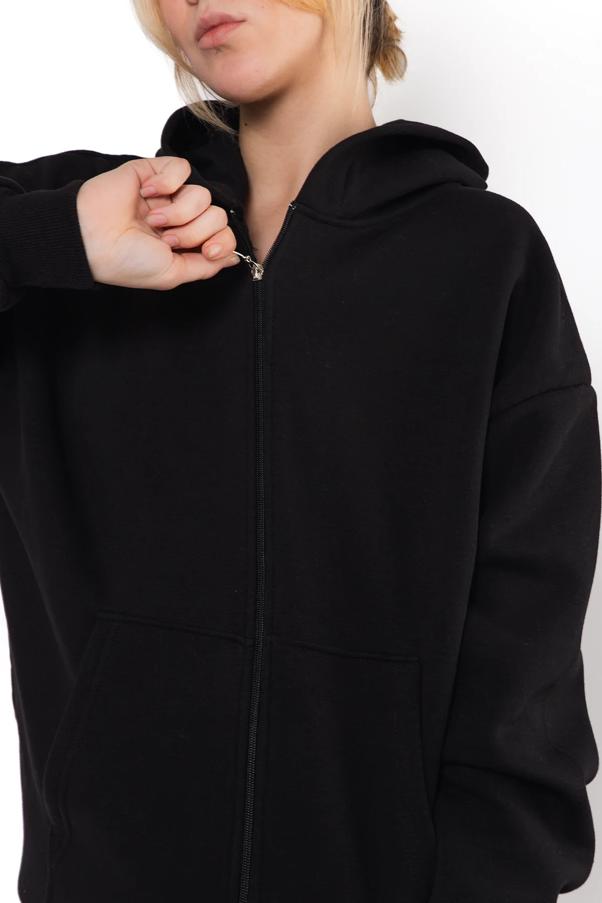 Fermuarlı Basic Kapüşonlu Unisex Siyah Sweatshirt