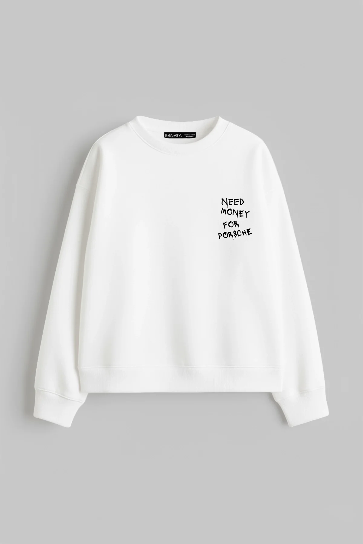Need Money For Porsche Baskılı Kapüşonsuz Relaxed Fit Kadın Beyaz Sweatshirt