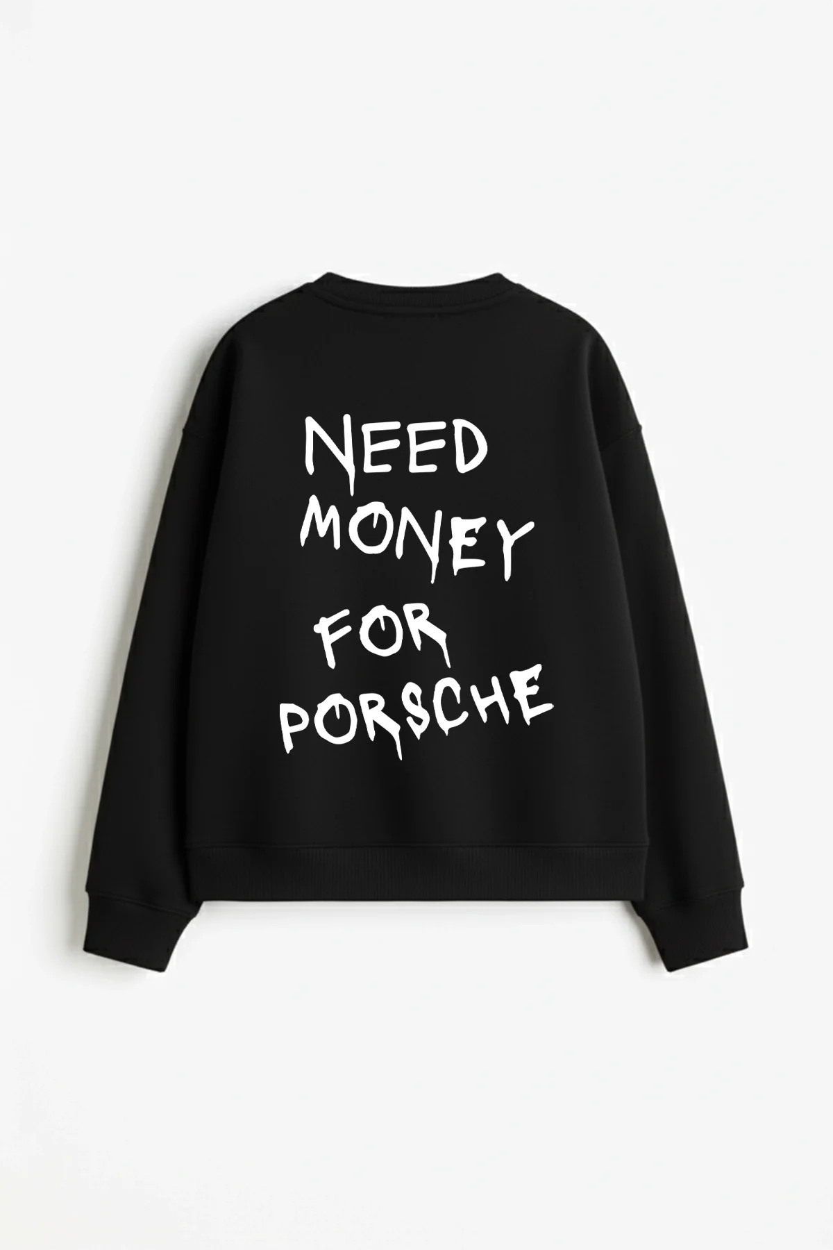 Need Money For Porsche Baskılı Kapüşonsuz Relaxed Fit Kadın Siyah Sweatshirt