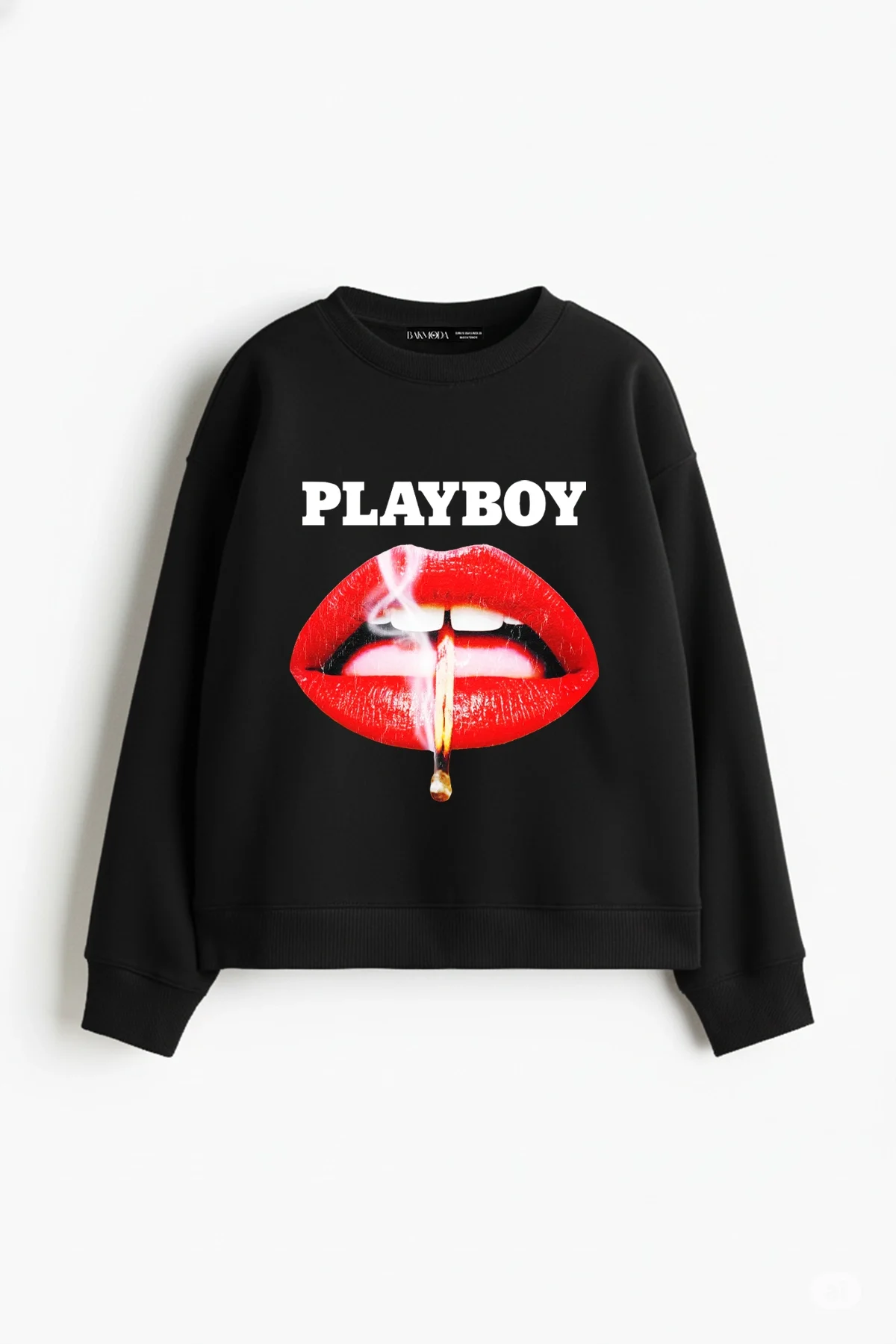 Playboy Baskılı Kapüşonsuz Relaxed Fit Kadın Siyah Sweatshirt