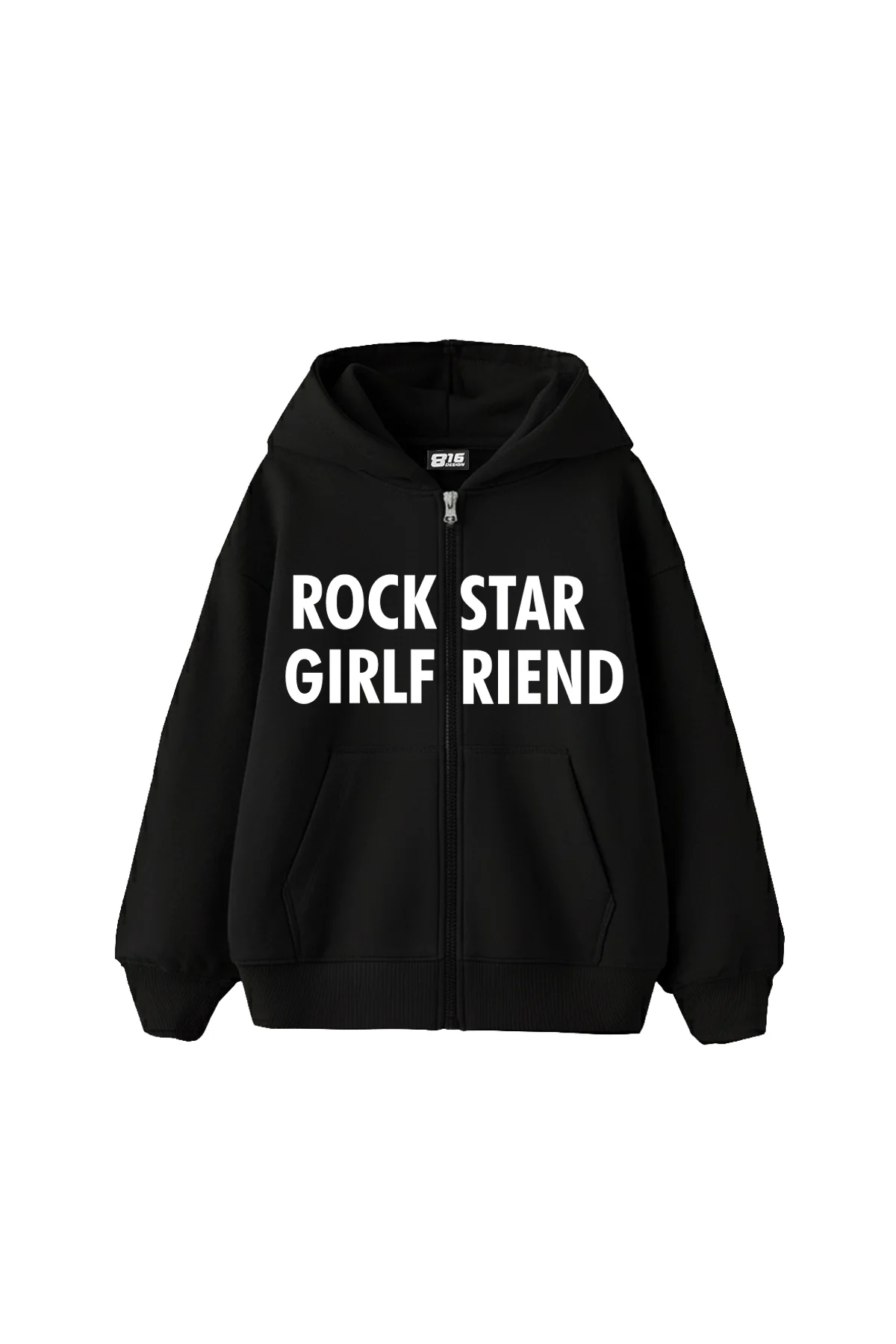 Rockstar Girlfriend Fermuarlı Kapüşonlu Zip Unisex Siyah Sweatshirt