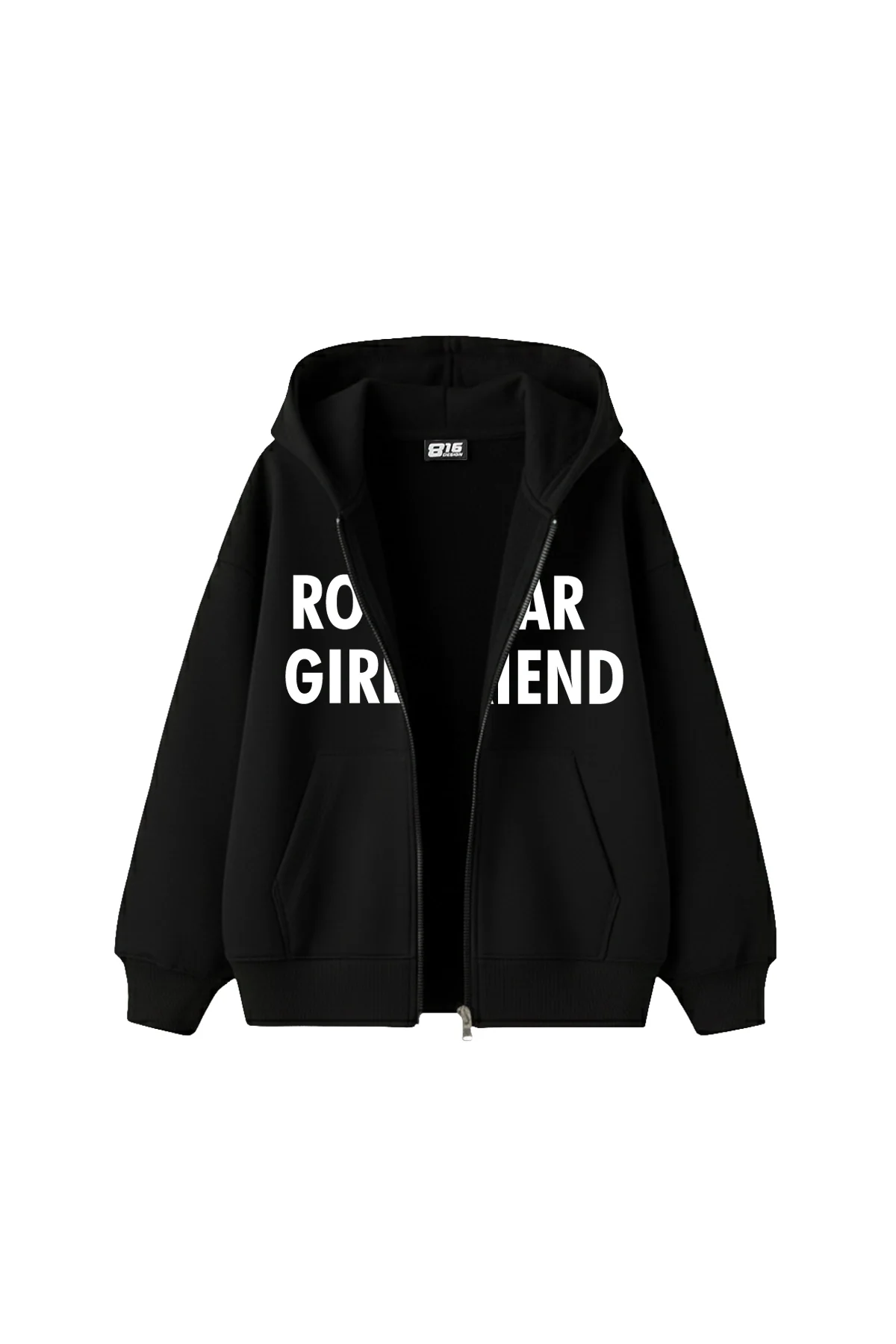 Rockstar Girlfriend Fermuarlı Kapüşonlu Zip Unisex Siyah Sweatshirt