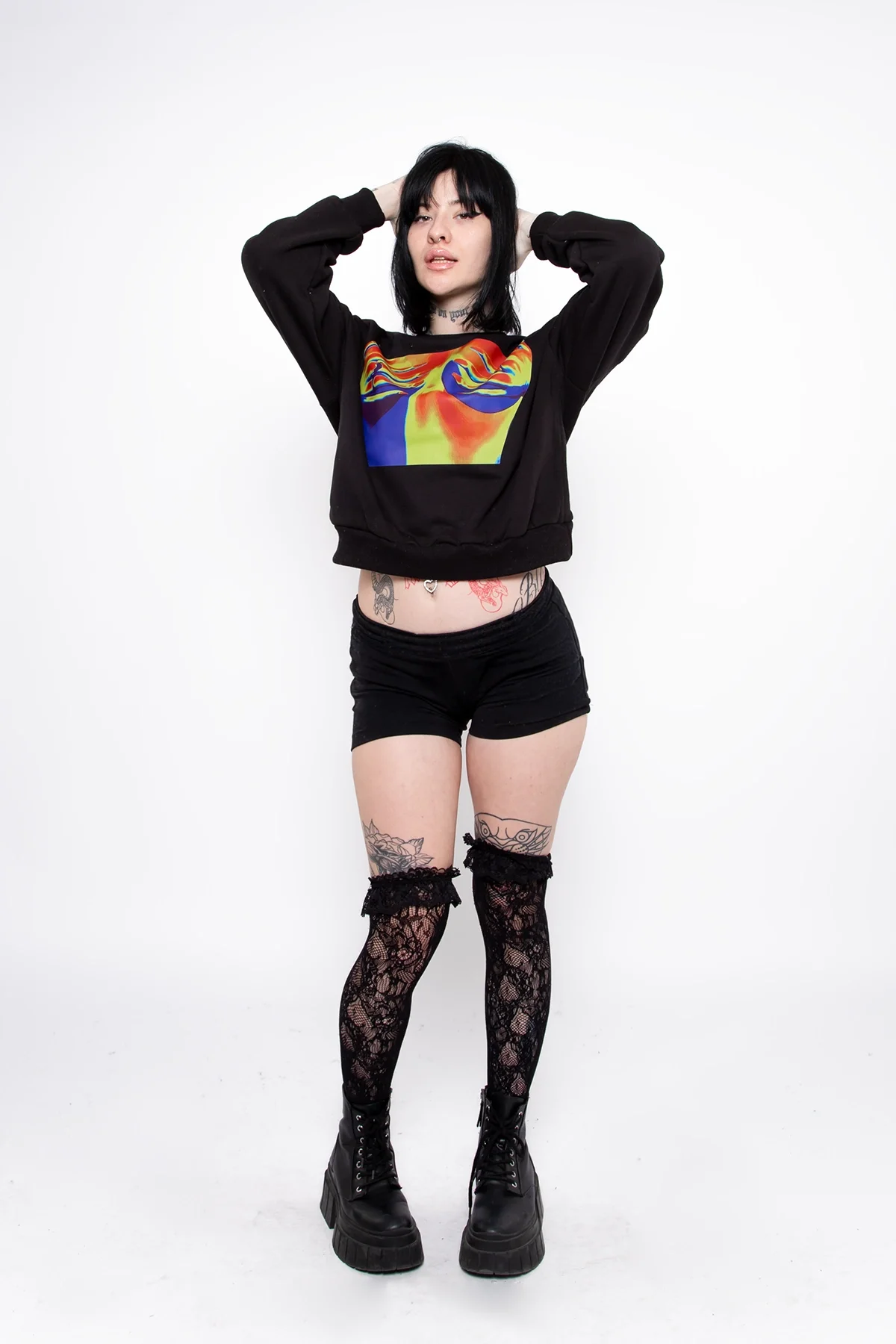 Thermal Boobs Baskılı Kapüşonsuz Relaxed Fit Kadın Siyah Sweatshirt