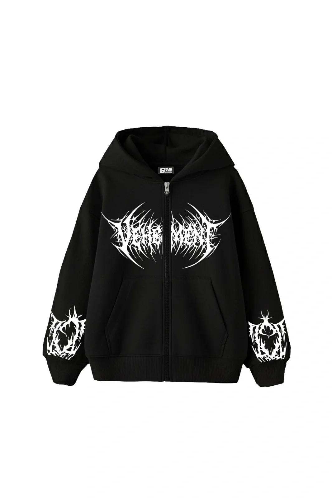 Vehement Baskılı Fermuarlı Kapüşonlu Zip Unisex Siyah Sweatshirt