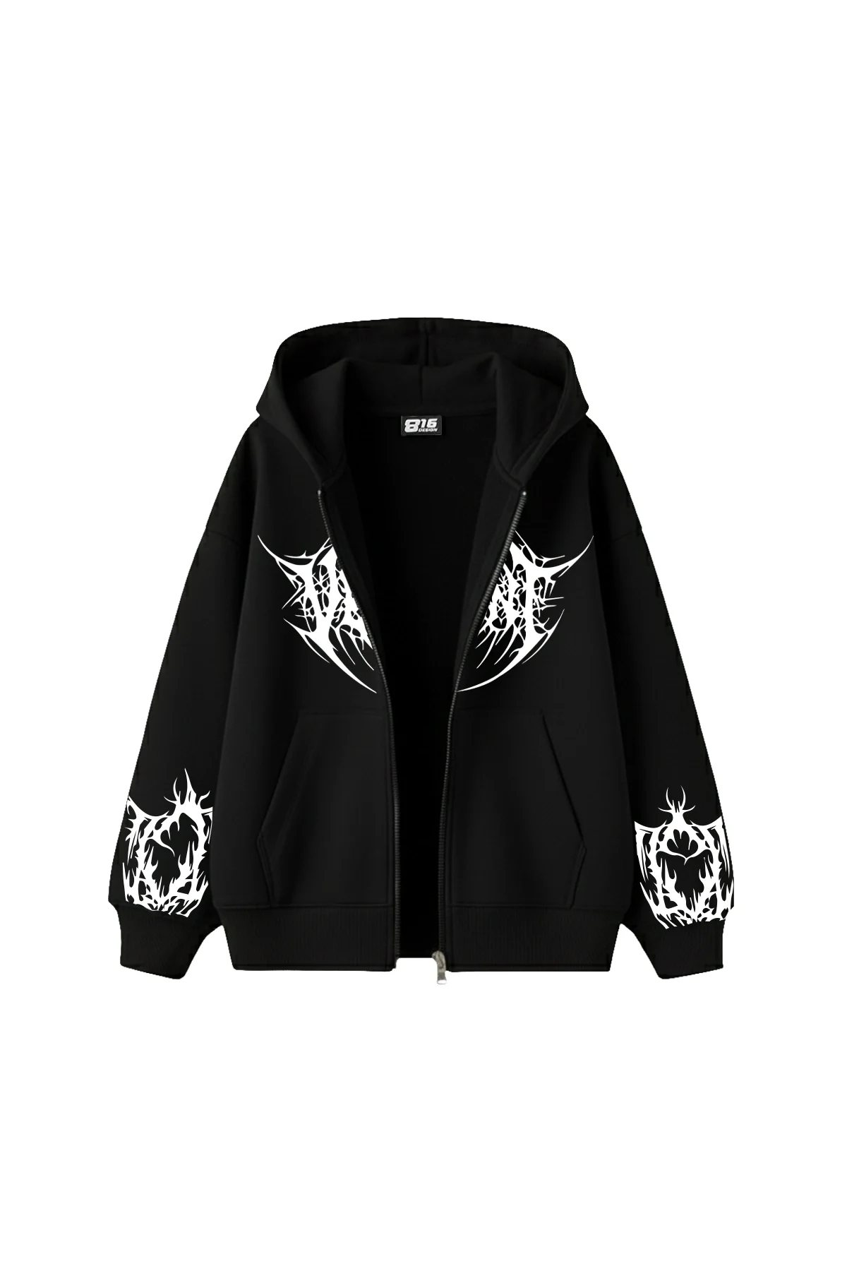Vehement Baskılı Fermuarlı Kapüşonlu Zip Unisex Siyah Sweatshirt