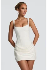 Maxi Scuba Kısa Crep Beyaz Fit Elbise