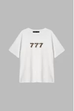 777 Baskılı Relaxed Fit Beyaz Kadın Tshirt