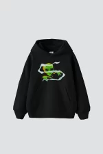 Alien Smoke Baskılı Oversize Unisex Siyah Hoodie