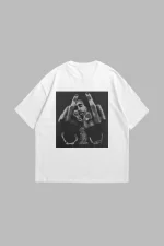 All Eyez On Me Baskılı Oversize Unisex Beyaz Tshirt