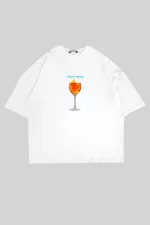 Aperol Sptritz Baskılı Beyaz Oversize Unisex Tshirt