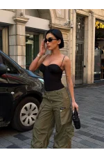 Ariana Siyah Tül Göğüs Detaylı Zıbın