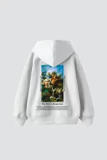 Art Is Supplication Baskılı Oversize Unisex Premium Beyaz Hoodie