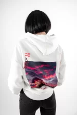 Asperitas Sırt Baskılı Oversize Unisex Beyaz Hoodie