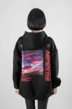 Asperitas Sırt Baskılı Oversize Unisex Siyah Hoodie