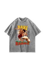 Baki Hanma Baskılı Oversize Unisex Yıkamalı Beyaz Tshirt